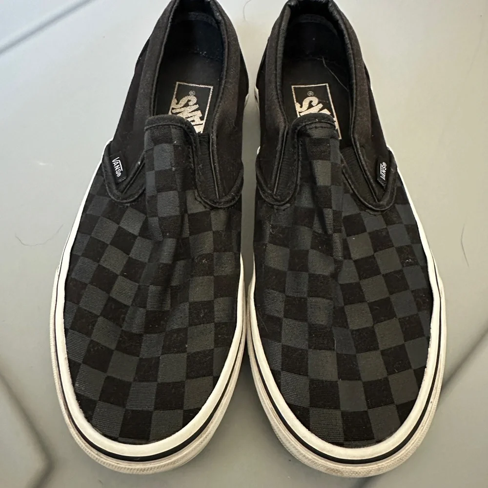 Vans Black and Gray Checkered Slip-Ons - Picture 1 of 5